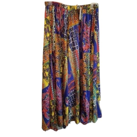 Patchwork Super Flowy New boutique full maxi skirt blue‎ yellow plus Size 2X New - Picture 3 of 8